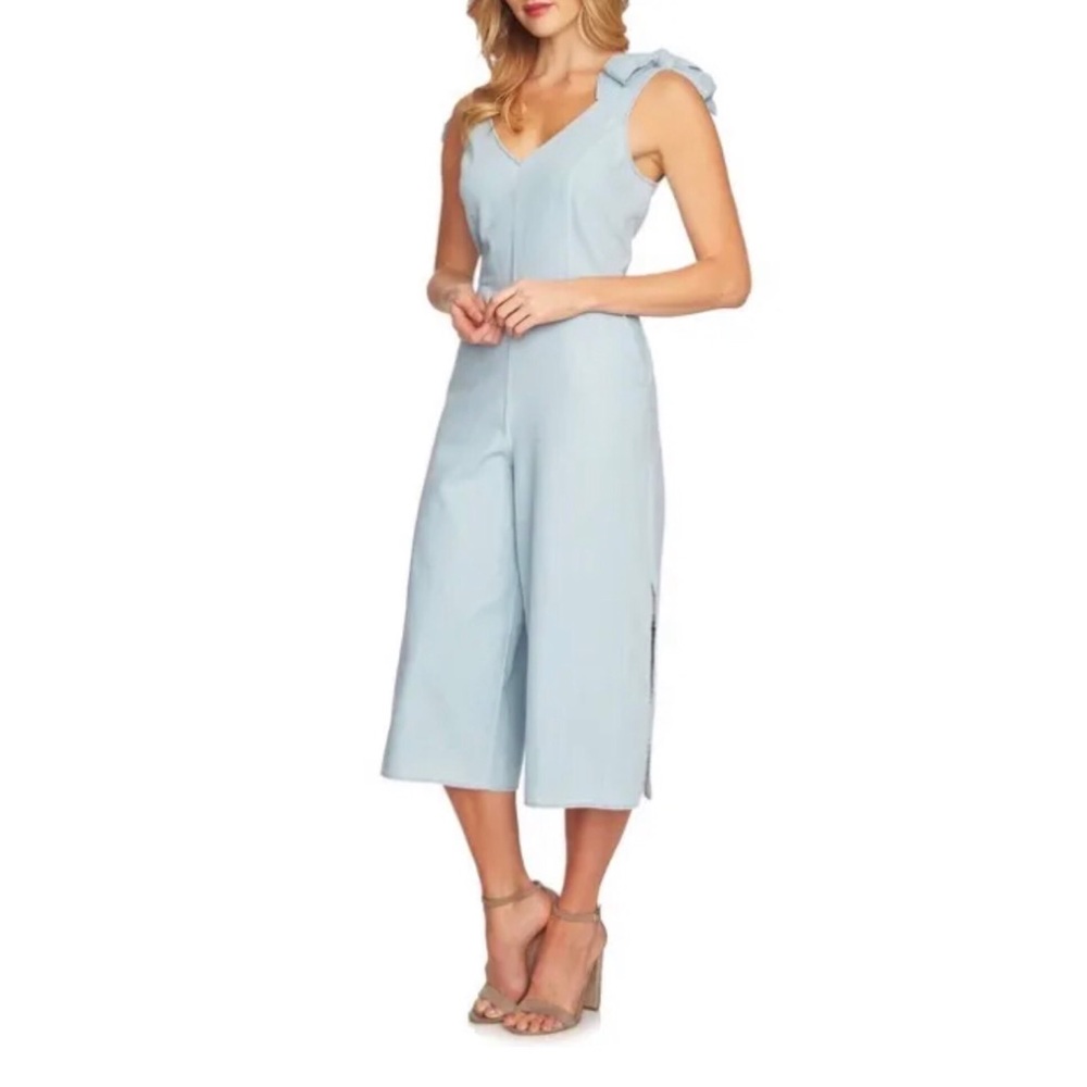 NWT CeCe by Cynthia Steffe Chambray Jumpsuit Light Jean Bow Detail One Piece Sz8